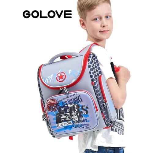 GOLOVE brand School Bags for boys Waterproof nylon School backpacks Children Orthopedic Backpack Cartoon car book bag Grade 1-5