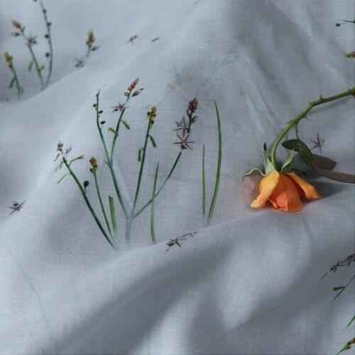 High quality natural pure ramie fabric Little fresh floral print tissu Designer custom skirt dress sewing