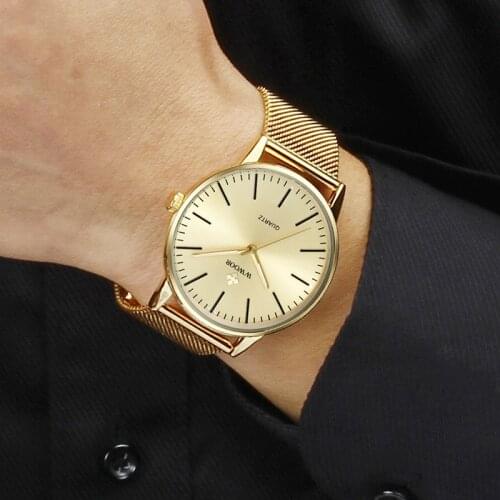 WWOOR Men Watch 2020 Luxury Gold Sports Watch Men Slim Thin Quartz Wristwatches Golden Steel Mesh Waterproof Clocks Montre Homme