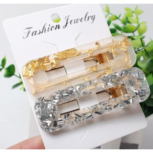2pcs/lot Acrylic Hollow Geometric Rectangle Hair Clips for Women Girls Tin Foil Sequins Hairpins Barrettes Hair Accessories