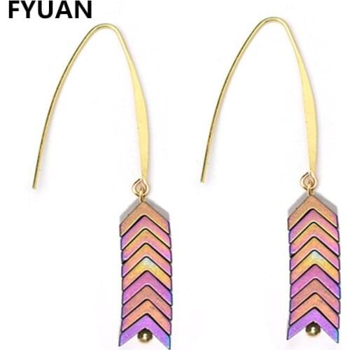 FYUAN Europe Fashion Natural Stone Drop Earrings For Women 7 Color Triangle Shape Ore Dangle Ear hook Earrings Brand Jewelry