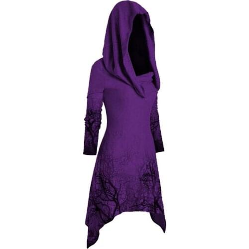 COLDKER Performance Clothing S~2XL 2020 5 Color Large Size Autumn New Color Warm Cosplay Hooded Dress Medieval Prited Dress