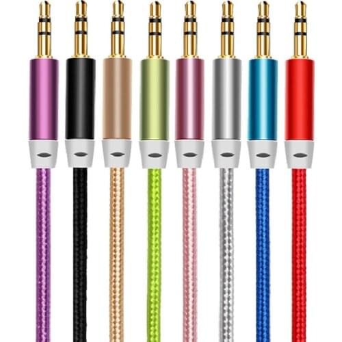 1m Nylon Aux Cable 3.5mm Plug Male To Male Jack Auto Car Audio Cable Kabel Line Cord for IPhone 7 Xiaomi Computer