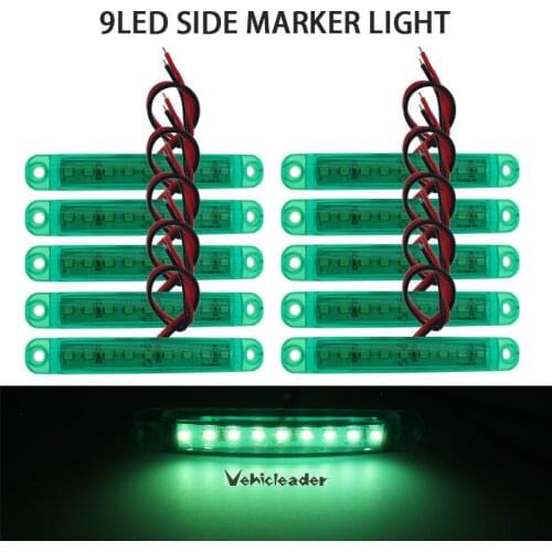 10PCS Green 9LED Bus Truck Trailer Truck 24V LED Lights Side Marker Light Waterproof LED Light Tail Indicator Parking Light
