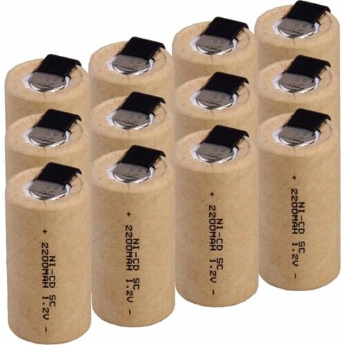 12 pcs SC 2200mah 1.2v battery NICD rechargeable batteries for electric screwdriver electric drill 4.25cm*2.2cm for power tools