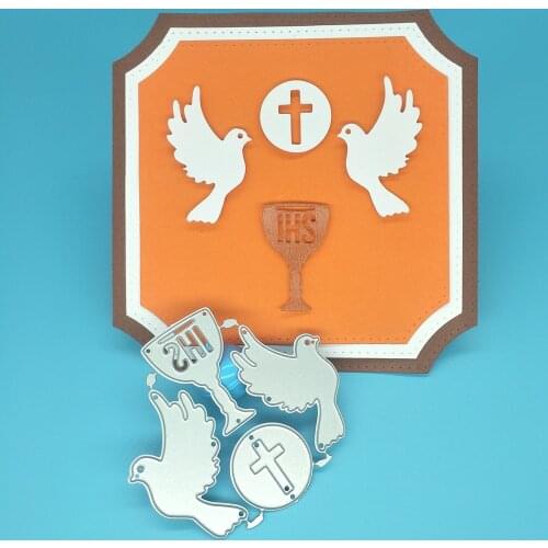 2 pigeons, goblet, cross, IHS metal cutter mold scrapbook photo album greeting card decoration DIY handmade art