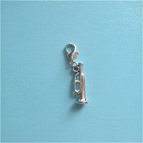 3 Pcs Tiny Trumpet Antique Silver Color Trumpet Clip on Charm Perfect for Necklace and Bracelets, Trumpet Charm