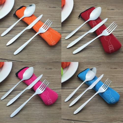 3 Pcs/Set Stainless Steel Fork Spoon Chopsticks Travel Ourdoor Camping Cutlery Tools portable Stainless Steel Tableware 4 Colors