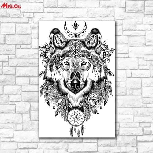 Large Wall Art,Wolf Head totem,Restaurant study Bedroom Decor Wall oil Painting Print Nice wall picture for living room no frame