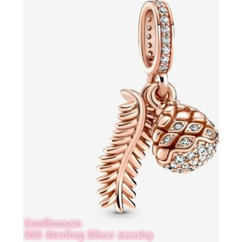 2021 Autumn 925 Sterling Silver Rose gold Sparkling Pine Cone Dangle Charm beads Fits Original Pandora bracelets Jewelry Making