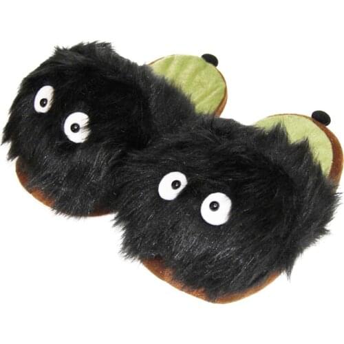 28cm Anime My Neighbor Totoro Black Briquette Plush Slippers Winter Indoor Man Women Dust Bunny Cartoon Shoes For Adult Gifts