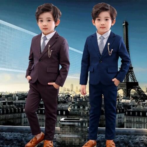 Children Formal Striped Suit Set Flower Boys Student Piano Performance Costume Kids Blazer Vest Pants Clothes Set