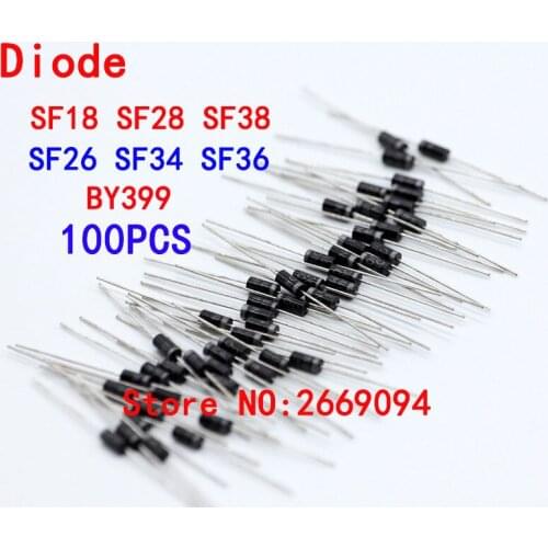 100pcs Diode BY399 SF18 SF26 SF28 SF34 SF36 SF38 super fast Rectifiiers DO-201AD DO-27