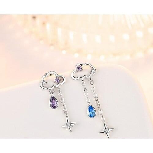 KOFSAC Trendy 925 Sterling Silver Earrings For Women Simple Fashion Asymmetric Cloud Raindrop Tassel Earring Jewelry Lady Gift