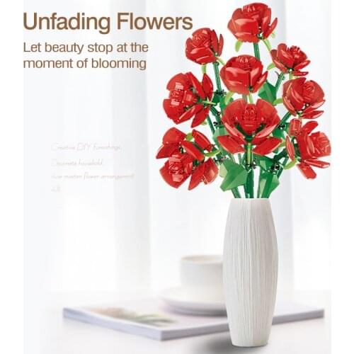 MOC Creator Series Rose Flower Bouquet Building Blocks Romantic Kit Construction Friends Bricks Toys for Girl Kids Gift