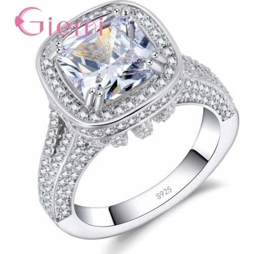 Square Crystal Cubic Zirconia Trendy Luxury Ring Women Anniversary Engagement Wedding Party Jewelry 925 Sterling Silver
