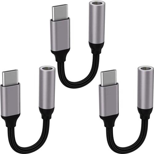 Top Deals USB C to 3.5mm Headphone Adapter,3 Pack Type C to 3.5mm Audio Jack Cable Cord Hi-Fi DAC Chip for Pixel 4 3 2 XL and Mo