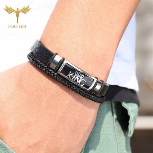 Fashion King Crown Men Bracelet Stainless steel Jewelry Accessory Leather Bracelets & Bangles for Men Women Sport Jewelry