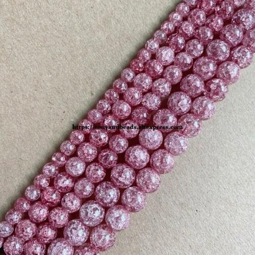 Natural Stone Fuchsia Color Dyed Snow Cracked Crystal Round Loose Beads 15" 4 6 8 10 12MM Pick Size For Jewelry Making DIY