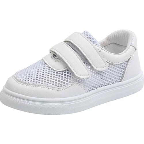2021 New Childrens White Shoes Summer 2021 New Breathable Air-mesh Boys' White Sports Shoes School Shoes Fashion Non-slip Hot