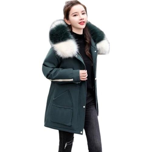 Women Parkas 2021Female Winter Down Cotton Padded Jacket Ladies Fashion Big Fur Collar Jacket Coat Winter Thick Warm Overcoat