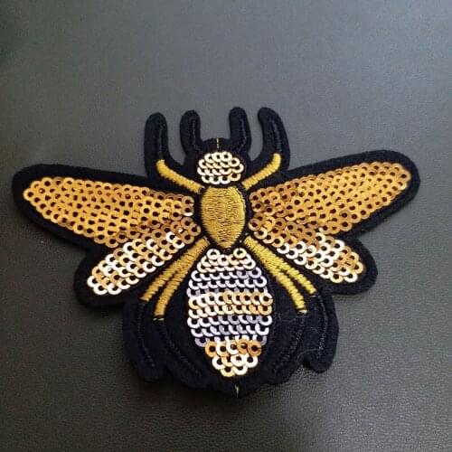 1pc sequins bee patches for clothing ironing DIY sew on rhinestone beaded patch iron on embroidery applique floral parche ropa