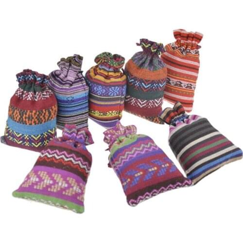 10pcs Stripe Pure Cotton Fabric Tribal Wind Ornaments Storage Bag Drawstring Bags Package Box Bag Gift Decoration Supply 10*14cm