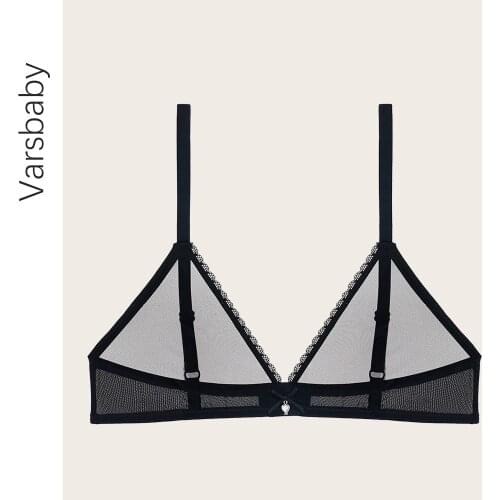 Varsbaby sexy deep V transparent underwear see-through yarn hollow bow wire free S M L XL bras