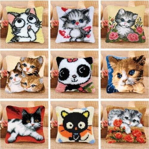 Pualqi Carpet Embroidery Pillow Animal Series Latch Hook Rug Kits 3D Smyrna Cartoon Wool Carpet Embroidery DIY Latch Hook Pillow