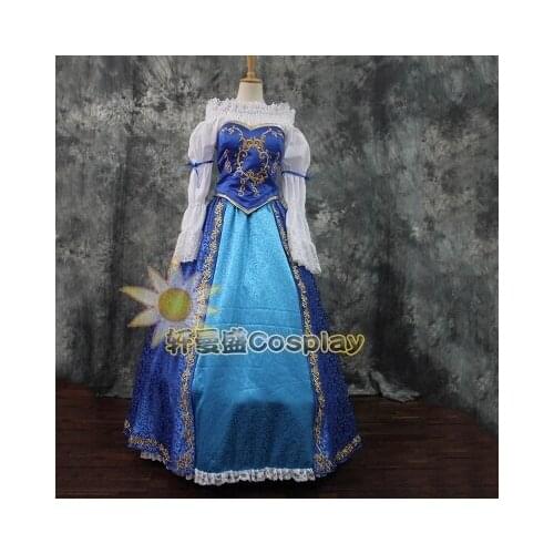 Luxury carnival venice gown blue embroidery wonderland cosplay medieval dress Renaissance gown queen Victoria Belle Ball