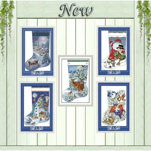 Christmas stocking Santa Claus Snowman painting counted print on canvas DMC 14CT 11CT Cross Stitch Embroider kits Needlework Set