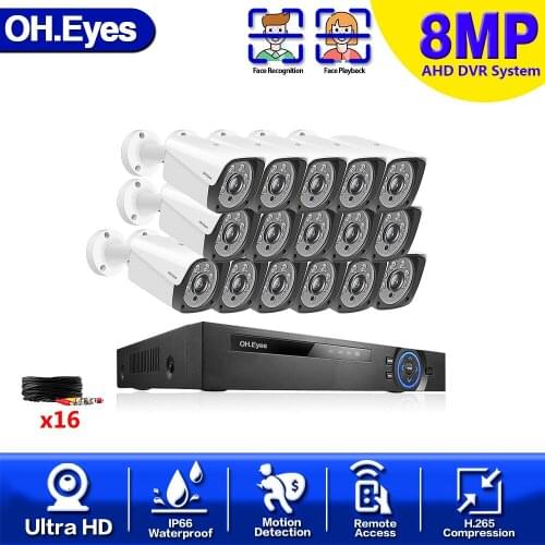 8mp 16CH Video Surveillance System with 8/16pcs 8.0MP Night Vision Outdoor/Indoor Home Security Cameras 4K 16CH CCTV DVR Kit P2P