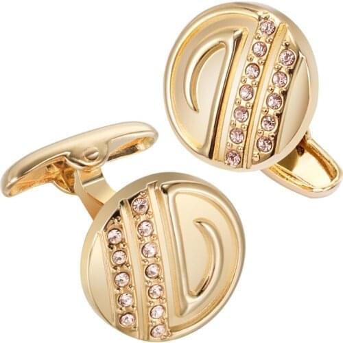 High Quality Luxury Round Cufflinks for Men Champagne Color Crystal Cuff Button Design for Wedding Gift Jewelry