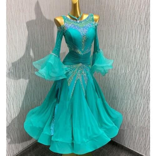 Women modern dance dress high-grade ballroom dance clothes standard ball DJ dancing performance costumes waltz Rhinestone dress