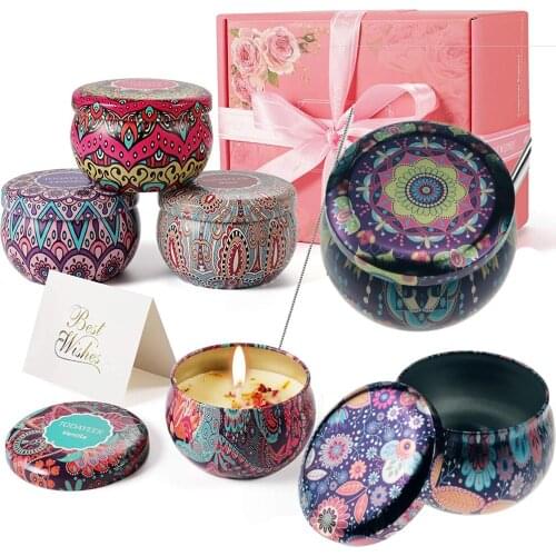 Aromatherapy Candle Tinplate Box Birthday Gifts for Women Soy Wax Essential Oil Smokeless Candle Jar Tea Storage Box