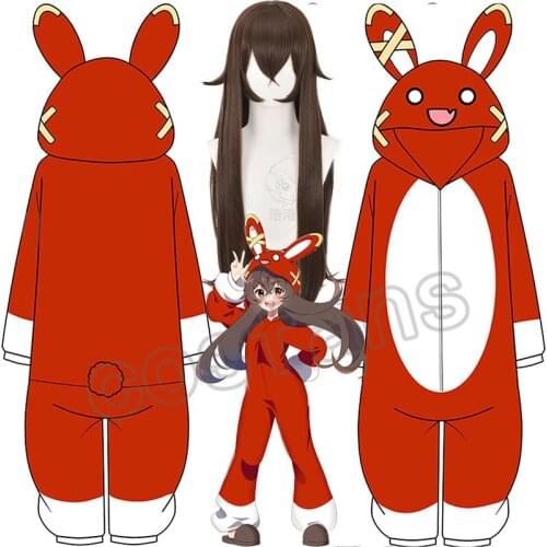 Genshin Impact Earl Rabbit Winter Warm Pajamas Women Onesies Fluffy Fleece Jumpsuits Sleepwear Overall Hood Sets Pajamas Anime