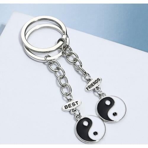 1set(2pcs) New Best Friends Keychain Yin And Yang Key Ring Taiji Gossip Key Chains BFF Friendship Gifts DIY Jewelry Handmade