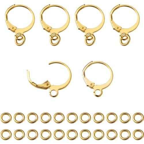 100Pcs Brass Earring Findings Hoops 150pcs Open Jump Rings Plated Round Leverback Earwire for DIY Jewelry Making