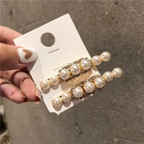 2 pcs Shining Rhinestone Imitation Pearl Long Barrettes For Women Fashion Trendy Hair Clips Hair Accessories Korea Hairgrips