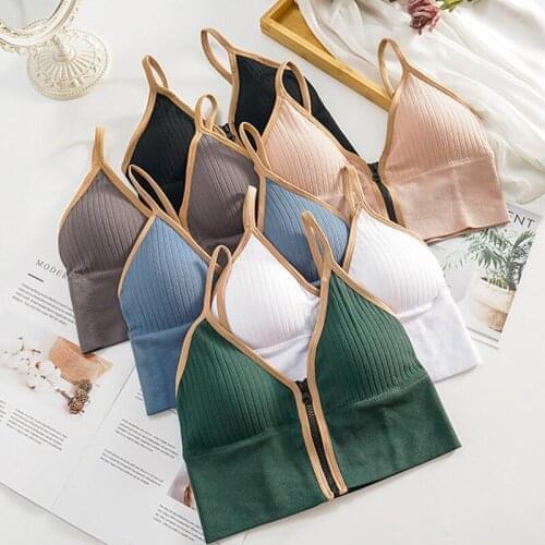 Womens 2021 Sexy Deep V Zipper Beautiful Back Seamless Chest Wrap No Steel Ring All-match Sling Underwear Female Sports Vest