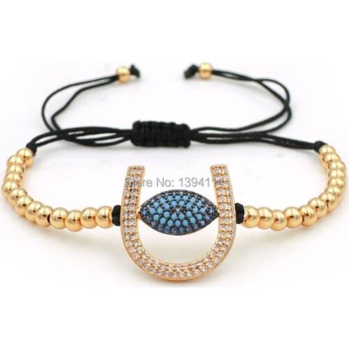 24*20*2.5mm Micro Pave Mixed CZ U Evil Eye Charm Connector & 4mm Round Beads Braided Macrame Bracelet Jewelry