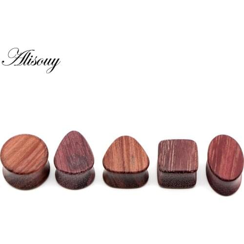 Alisouy 2PCS Purple Wood Ear Plugs Flesh Tunnels Gauges Round Oval Expanders Solid 8-25mm Anti-allergic Body Piercing Jewelry