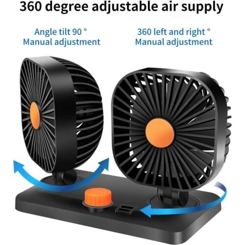 USB Car Fan 360 Degrees Rotatable Dual Head Fan for Truck RV Car Cooling Fan Ventilador 12V 15W Air Conditioner Fan