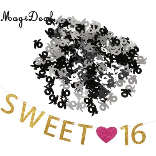 Glitter Gold Sweet 16 Rose Heart 16th Table Confetti Sprinkles Birthday Hanging Banner Garland Party Decoration Props