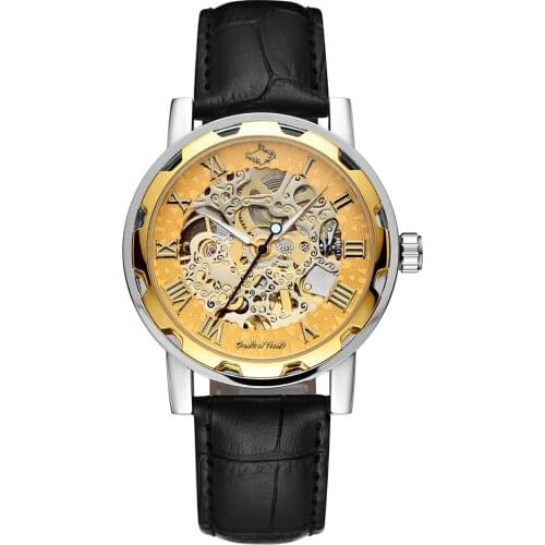 Fashion Transparent Gear Movement Royal Design Top Brand Luxury Male Mechanical Wrist Watch Casual Skeleton leather Mens Watch