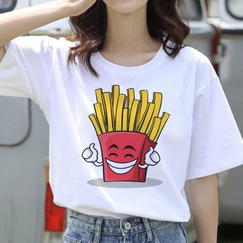 Chips Hamburger Fast Food Women T-shirt 90s Aesthetic Tshirt Vintage Harajuku T-shirt Painting Ulzzang Casual Tops Tees T-shirt