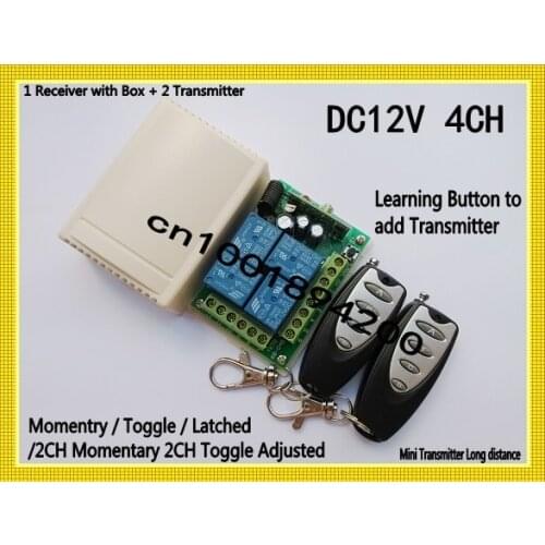Free Shipping Digital Radio Remote Control Switches DC12V 4CH 1 Receiver + 2 Transmitter Learning Code M4/T4/L4/2M4+2T4 adjusted