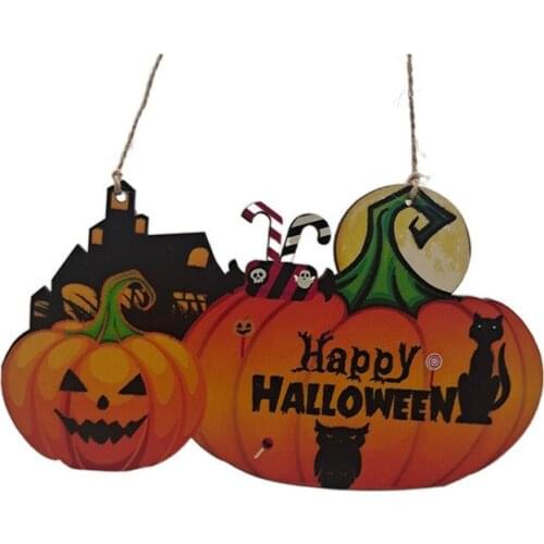 Halloween Wooden Ornaments Pumpkin Ghost Trick or Treat Pendants Halloween Party Decoration for Home Door Hanging Signs Kids Toy