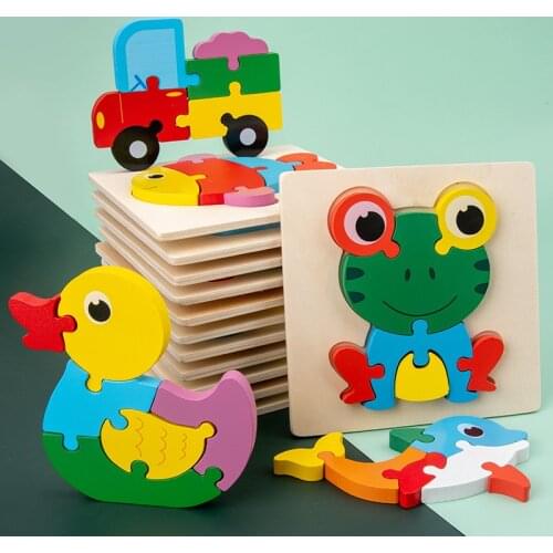 Baby Toys Wooden 3D Puzzle Tangram Shapes Learning Cartoon Intelligence Jigsaw Puzzle Toys For Children Educational Montessori