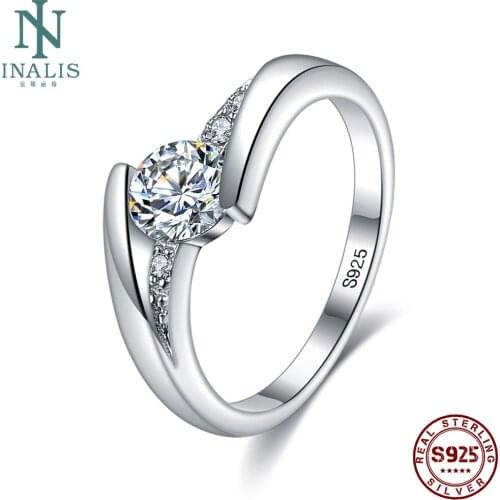 INALIS 925 Sterling Silver Rings For Women Elegant 5A Clear Cubic Zircon Fine Jewelry Wedding Engagement Romantic Ring On Sale